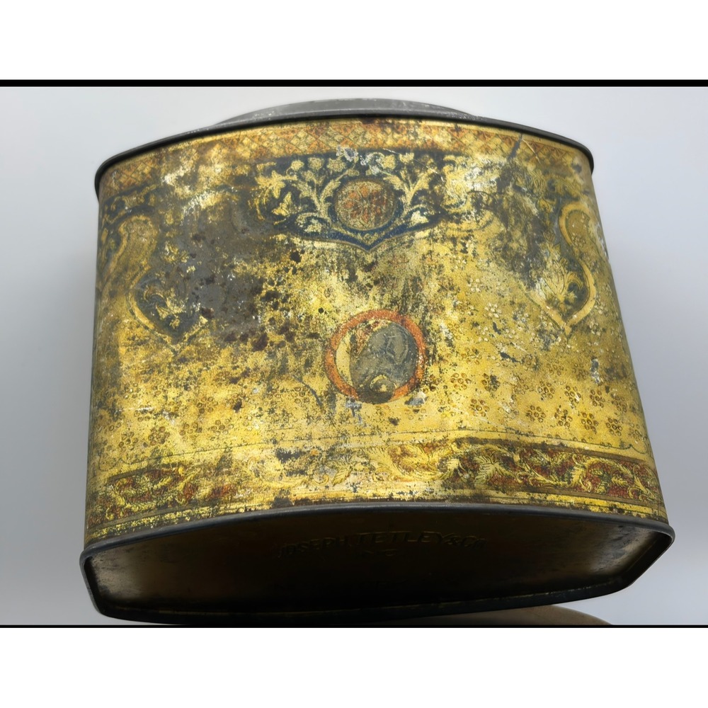 Antique Joseph Tetley & Co New York Tea Tin Vintage Litho Metal Canister Gold